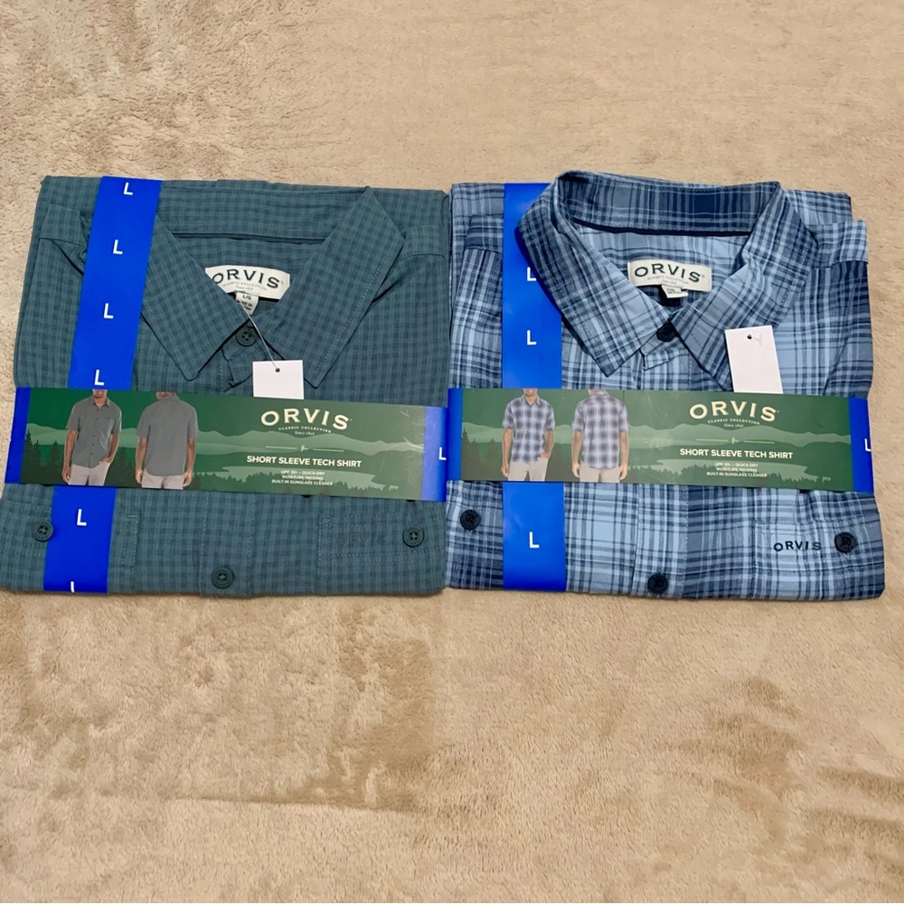 Orvis Green and blue Plaid Short Sleeve Shirts